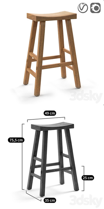 Bar stool from solid elm Asayo